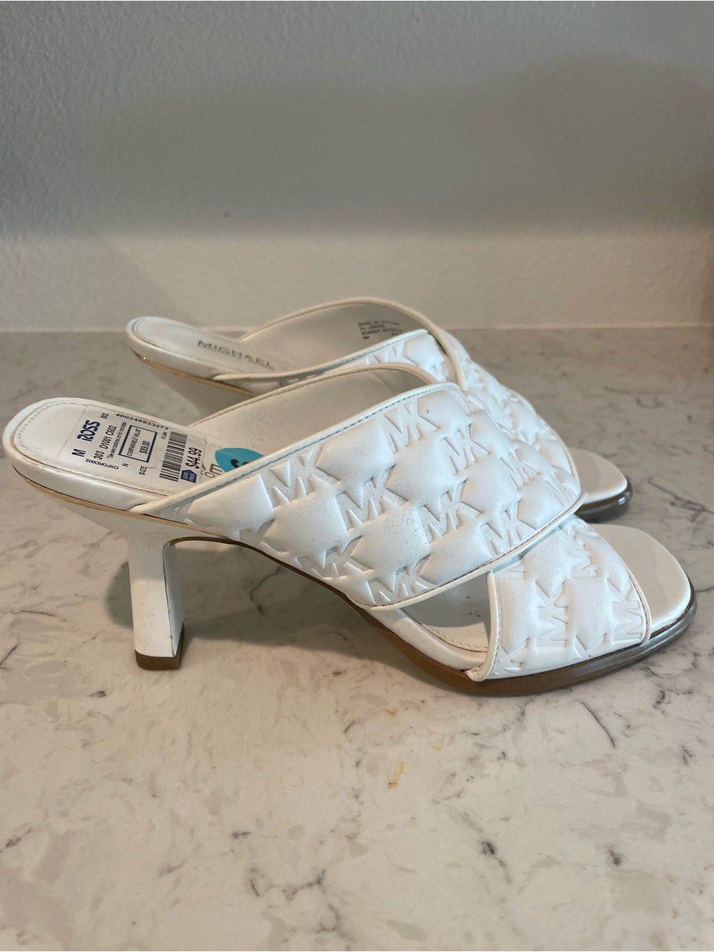 Michael Kors White Quilted MK Logo Heeled Mules